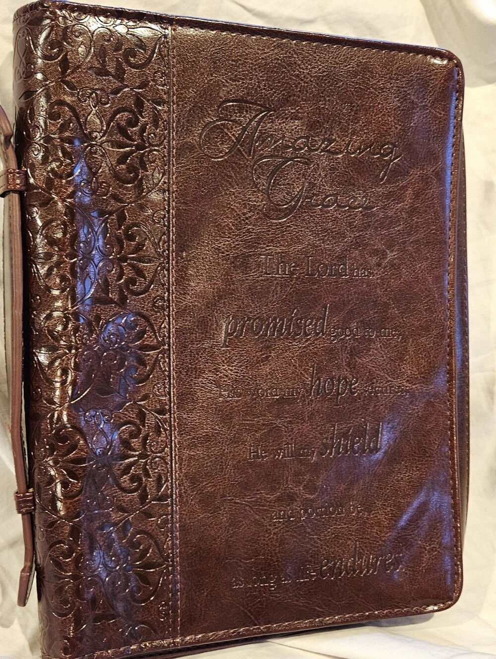 Christian Art Gifts L Amazing Grace Embossed Bible Cover Made Brown LuxLeather